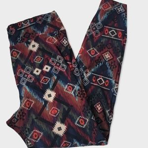LuLaRoe - Tall & Curvy TC - Black, Brown & Burnt Orange Boho Leggings - Sz XL